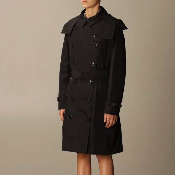 Burberry Kensington Black Taffeta Double-Breasted Trench Coat - Picture 1 of 16